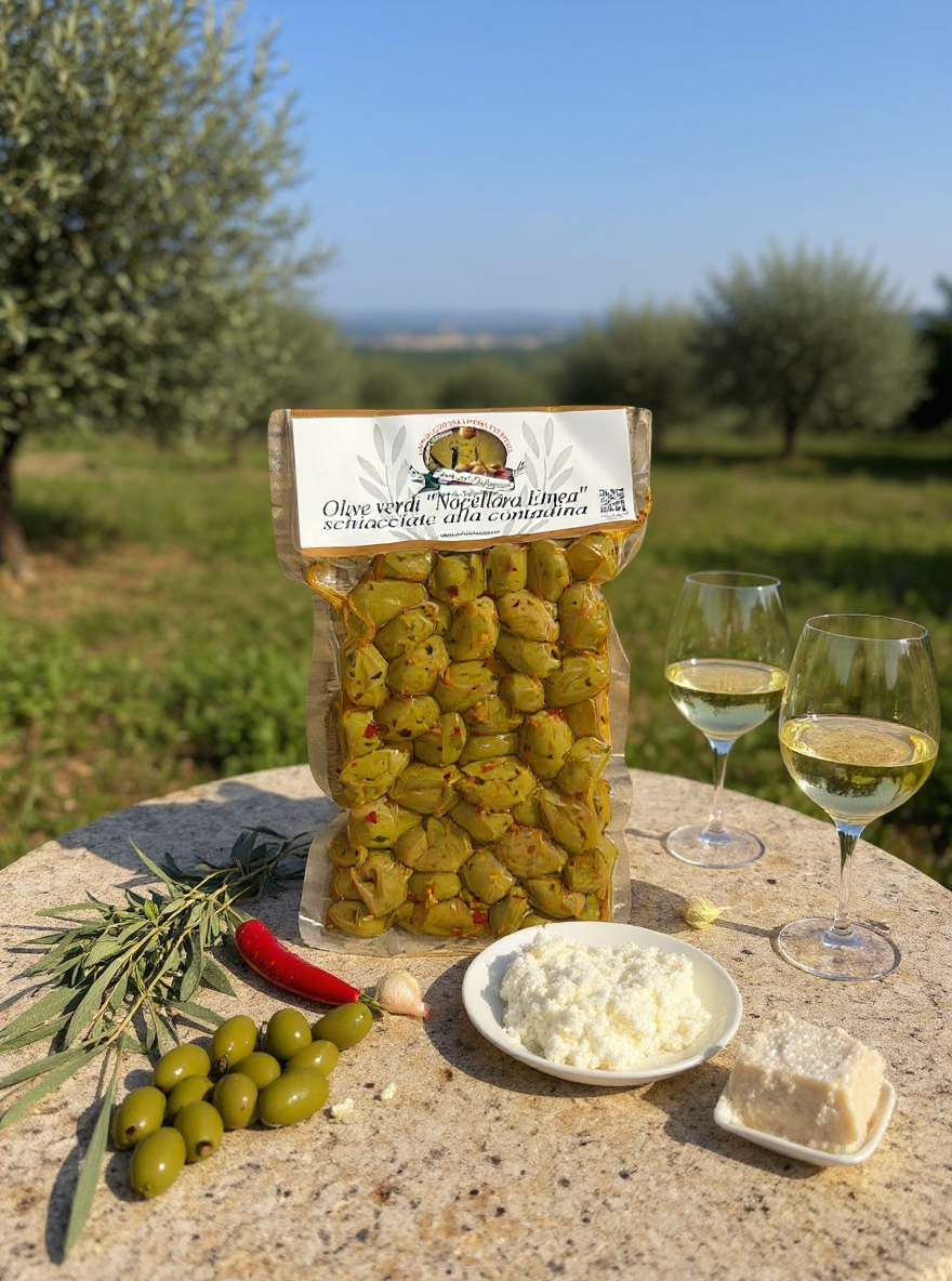 Olive Verdi Nocellara Etnea Schiacciate alla Contadina